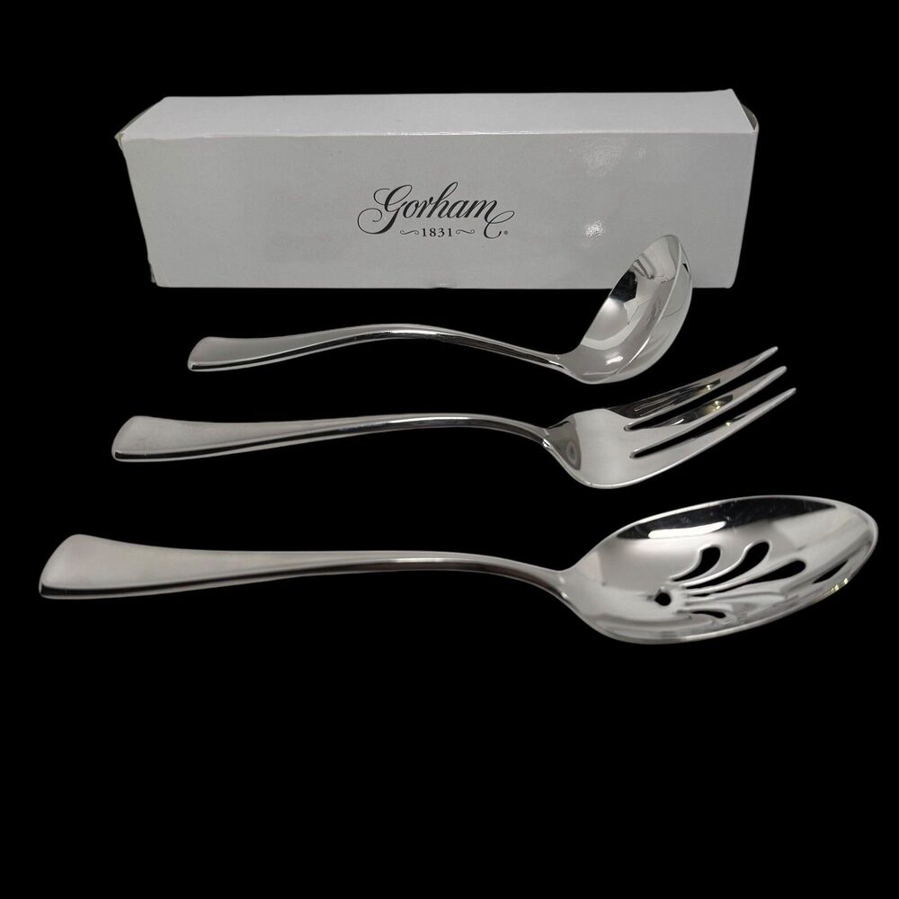 Gorham Stephanie Frosted‎ Hostess Set Meat Fork Gravy Ladle Pierced Tablespoon